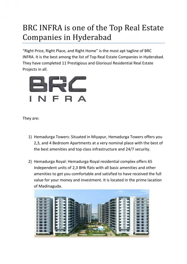Top Real Estate Companies in Hyderabad | Residential Projects |BRC Infra