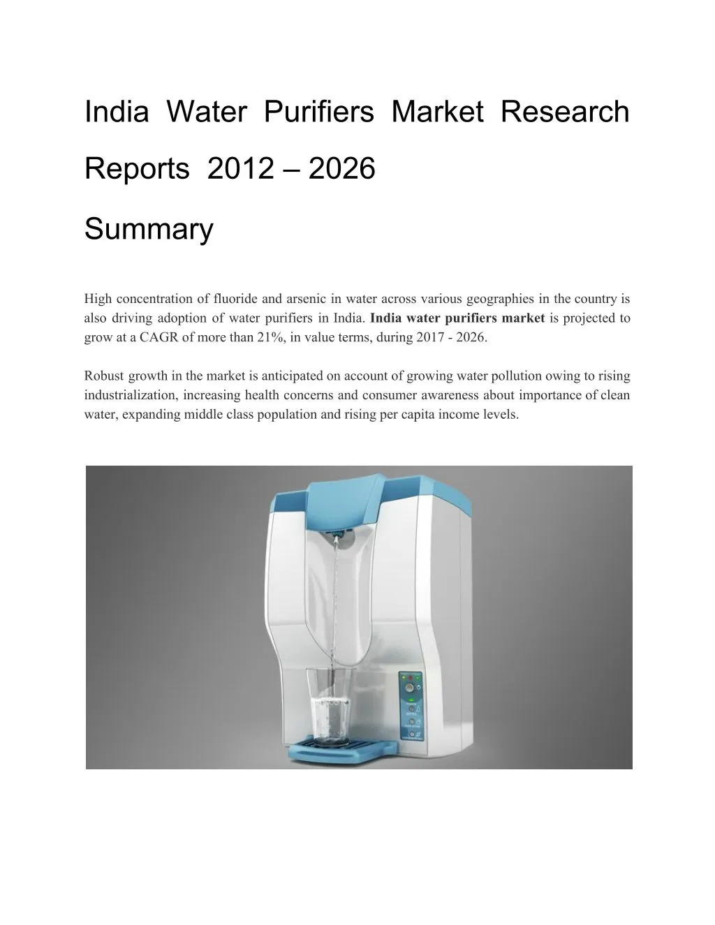 india water purifiers market research