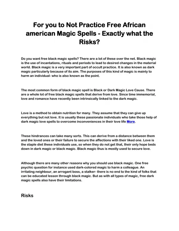 For you to Not Practice Free African american Magic Spells - Exactly what the Risks?