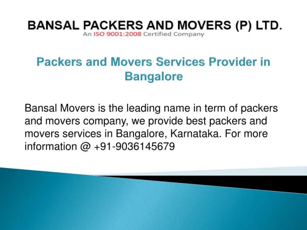 Best packers and movers services provider in Bangalore