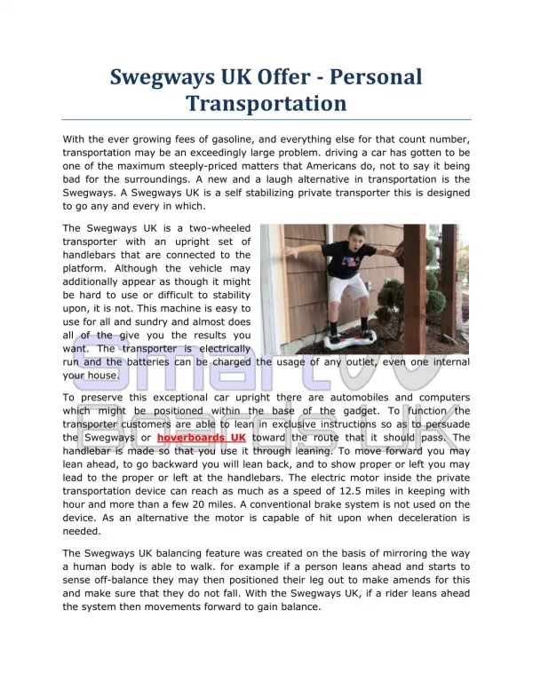 Swegways UK Offer - Personal Transportation