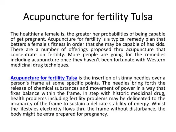 Acupuncture for fertility Tulsa