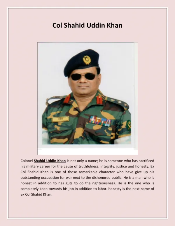 Col Shahid Uddin Khan | Shahid Uddin Khan