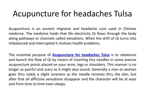 Acupuncture for headaches Tulsa