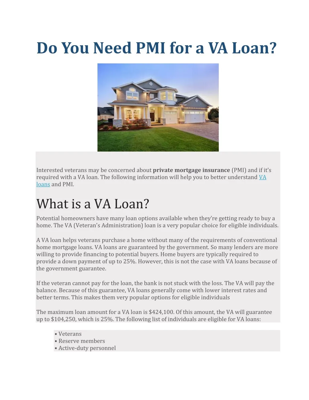 do you need pmi for a va loan