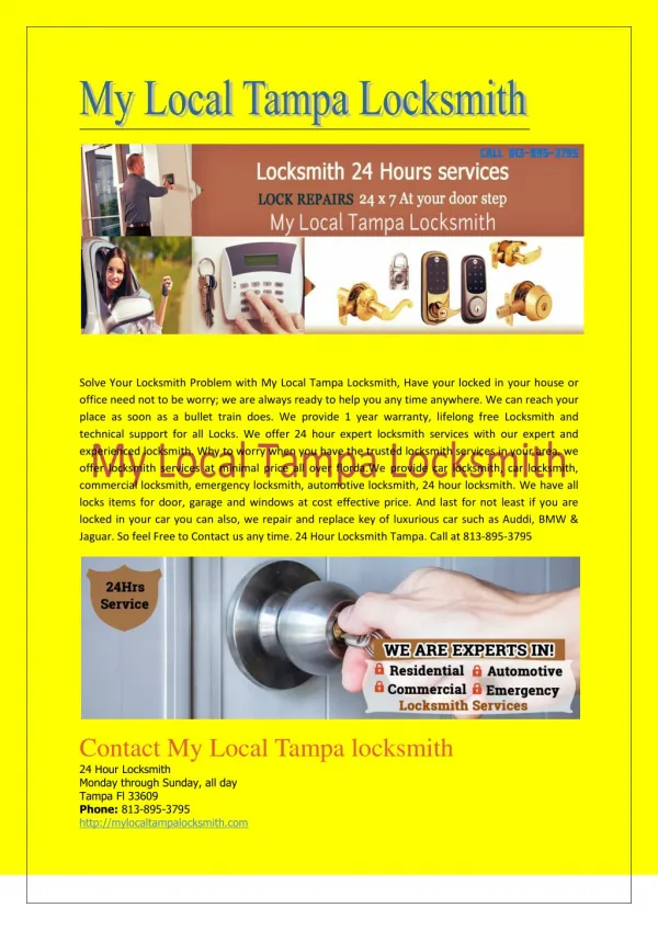 Get 24 Hour Expert Locksmith Services in Tampa