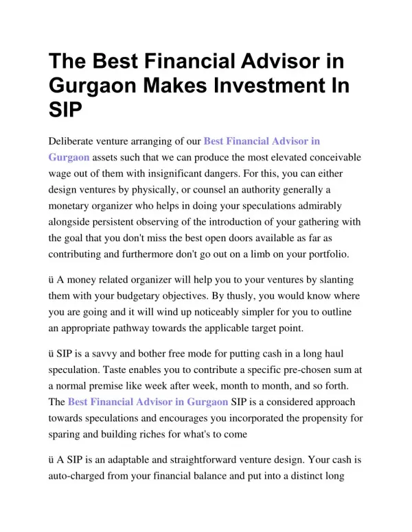 The Best Financial Advisor in Gurgaon Makes Investment in SIP