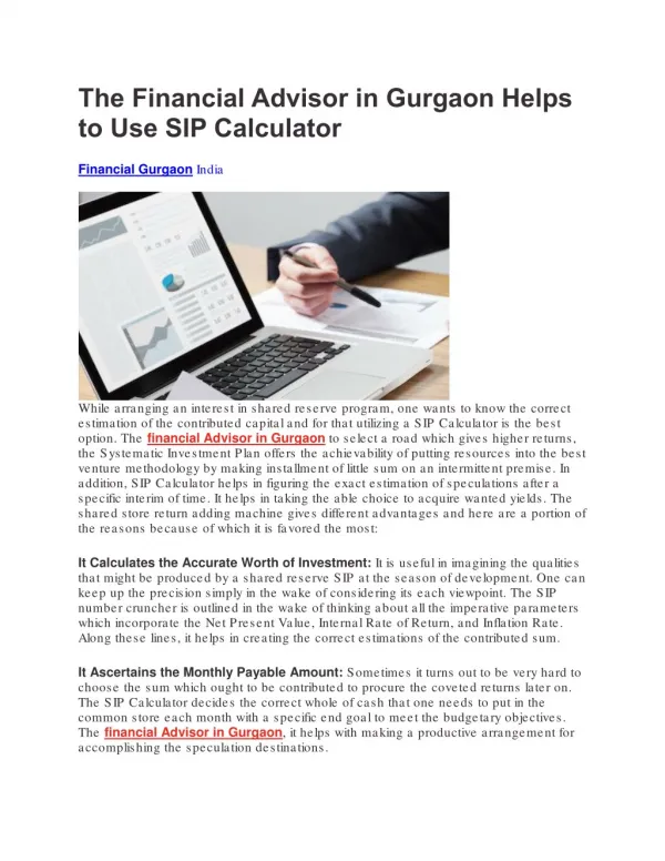 The Financial Advisor in Gurgaon Helps to Use SIP Calculator