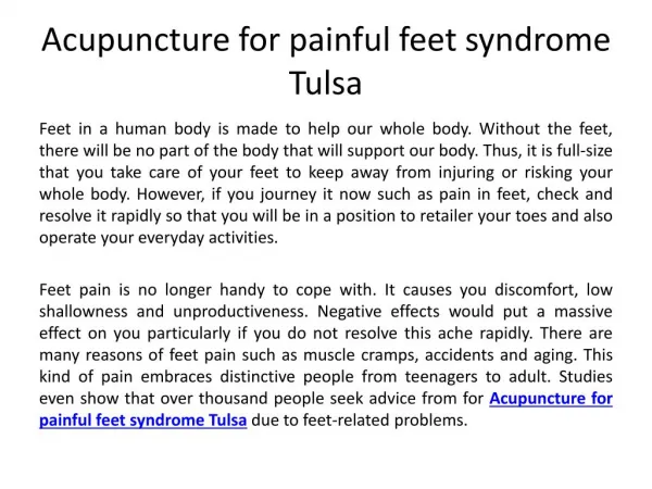 Acupuncture for painful feet syndrome Tulsa