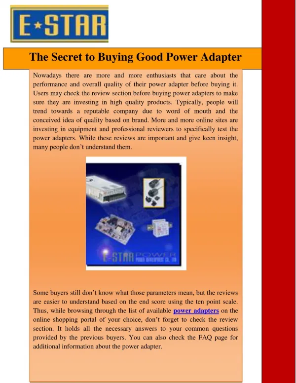 The Secret to Buying Good Power Adapter