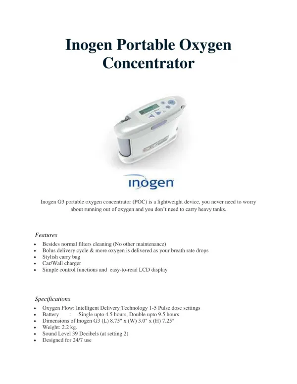 Inogen Portable Oxygen Concentrator