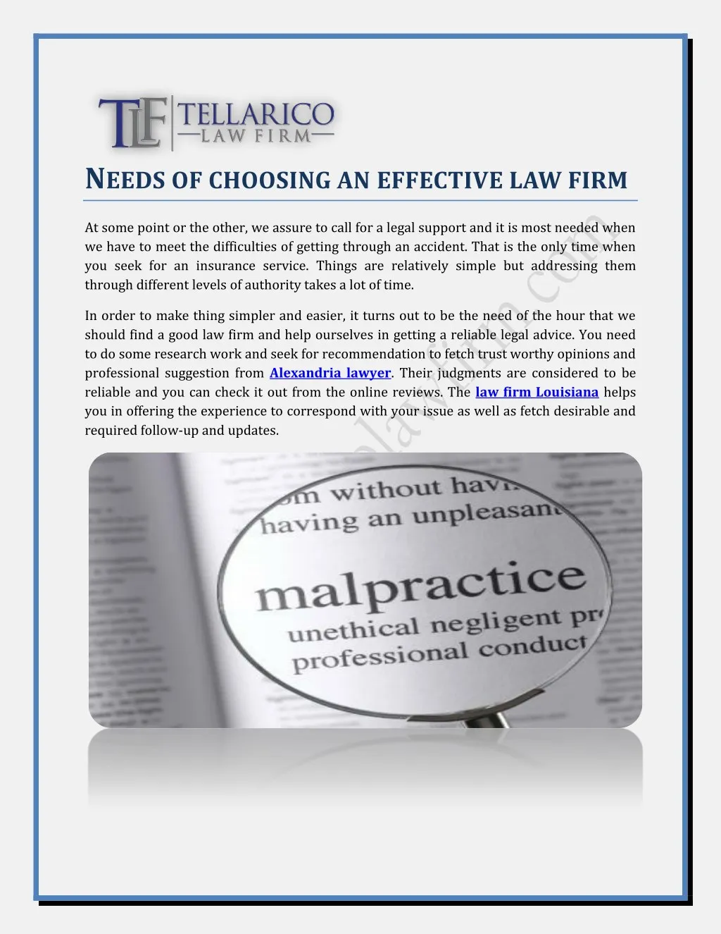 n eeds of choosing an effective law firm