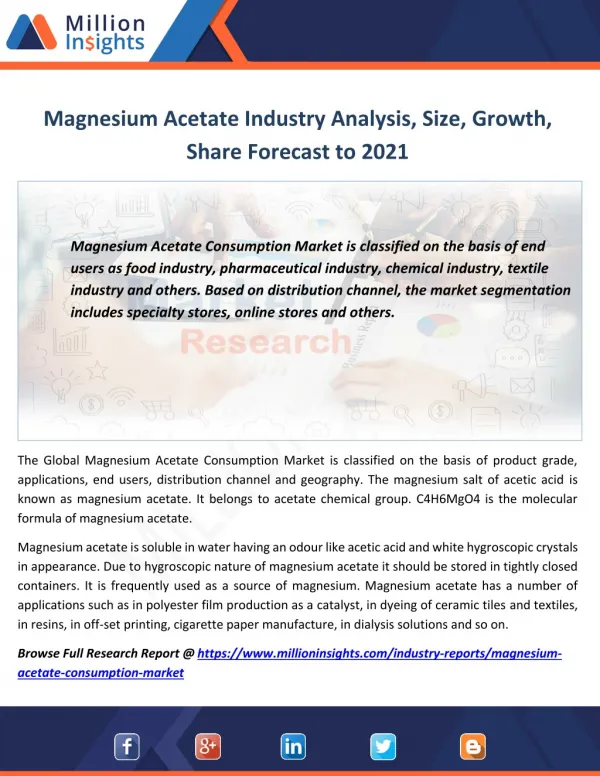 Magnesium Acetate Industry Strategies, Margin, Overview, Trends to 2021