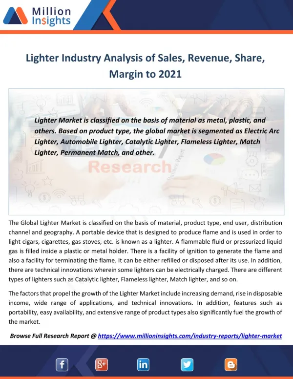 Lighter Market Trends, Analysis, Growth, Overview Outlook 2016-2021