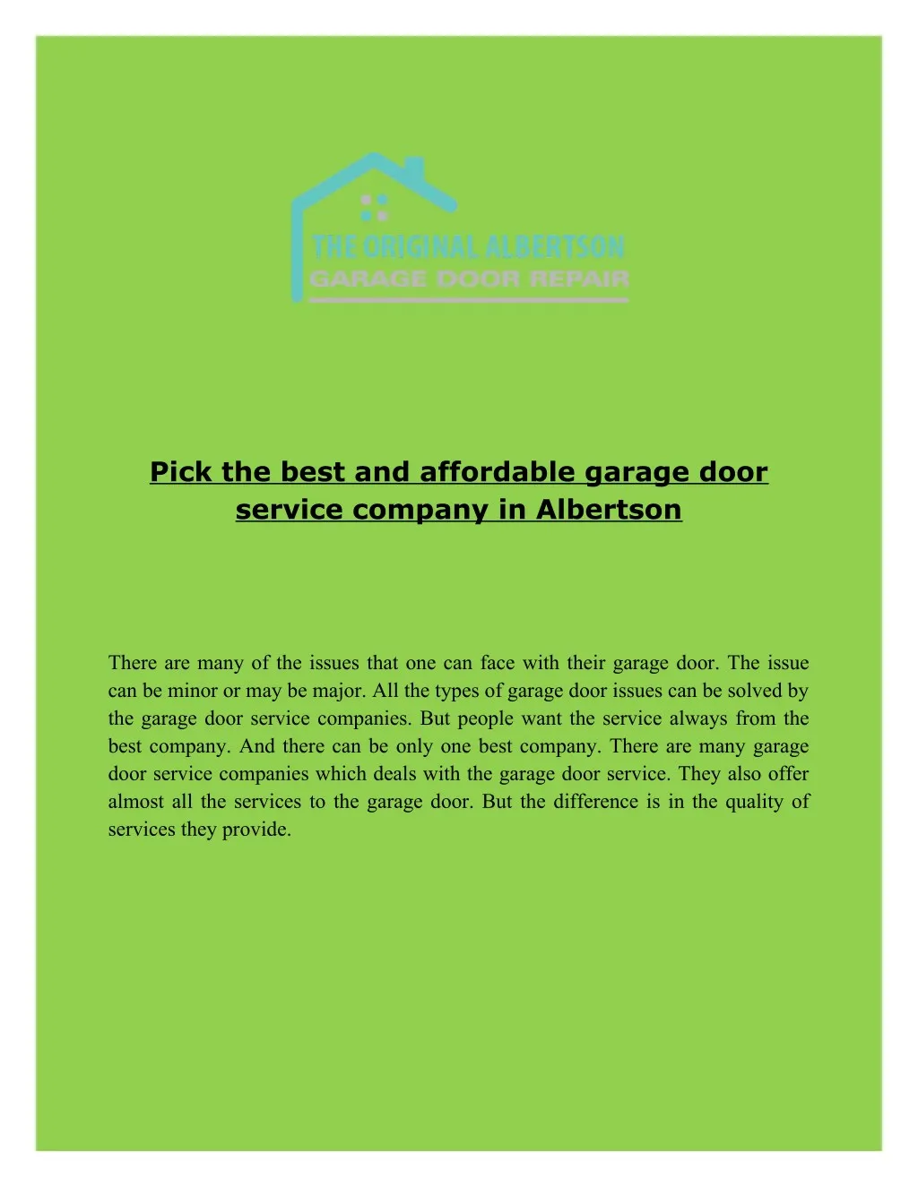 pick the best and affordable garage door service