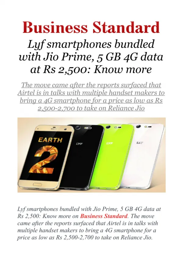 Lyf smartphones bundled with Jio Prime, 5 GB 4G data at Rs 2,500: Know more