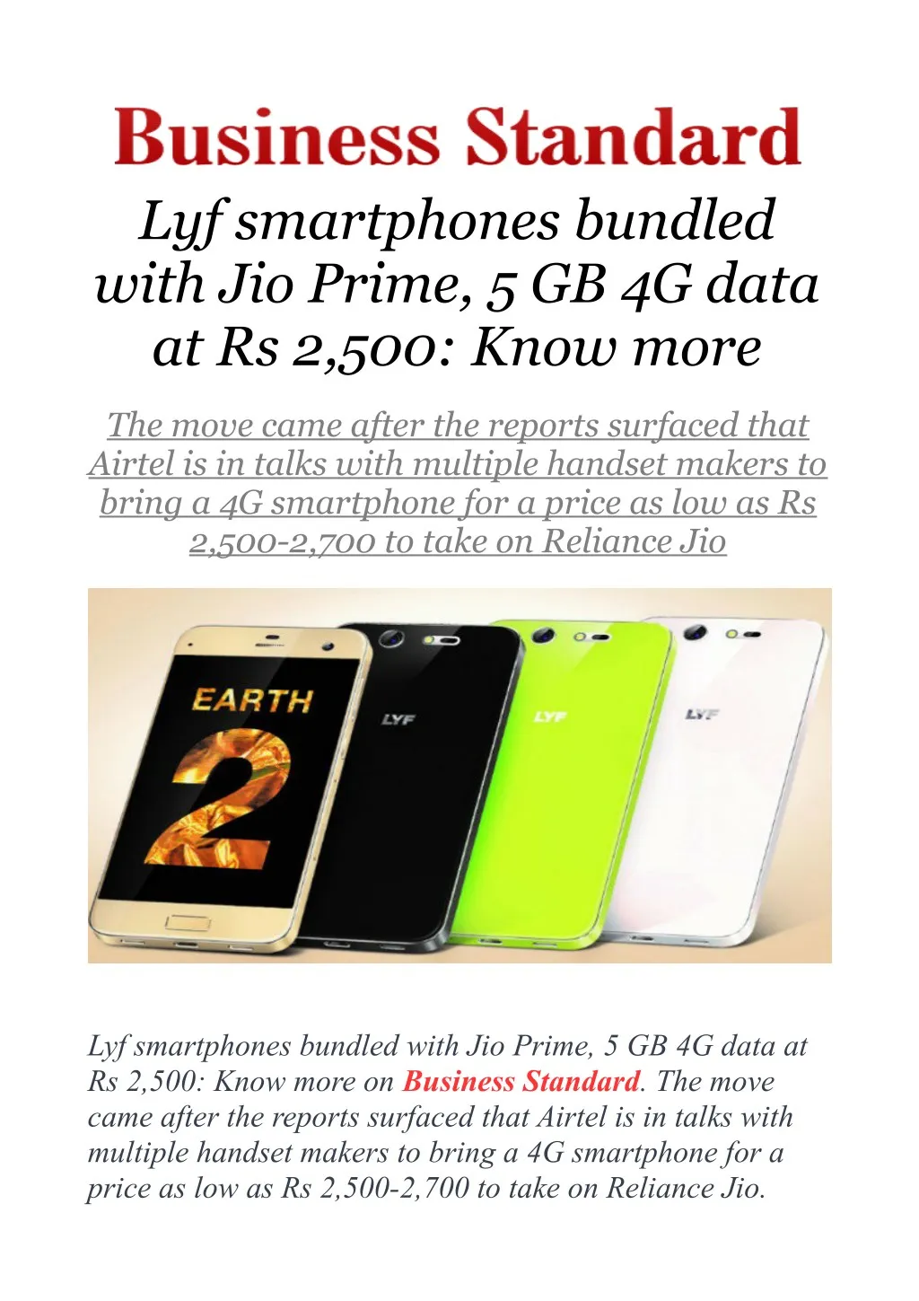 lyf smartphones bundled with jio prime
