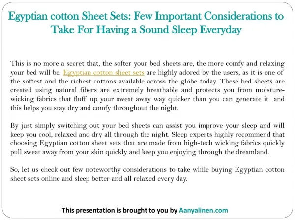 Egyptian cotton Sheet Sets: Few Important Considerations to Take For Having a Sound Sleep Everyday
