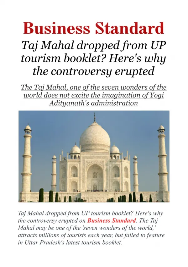 Taj Mahal dropped from UP tourism booklet? Here's why the controversy erupted