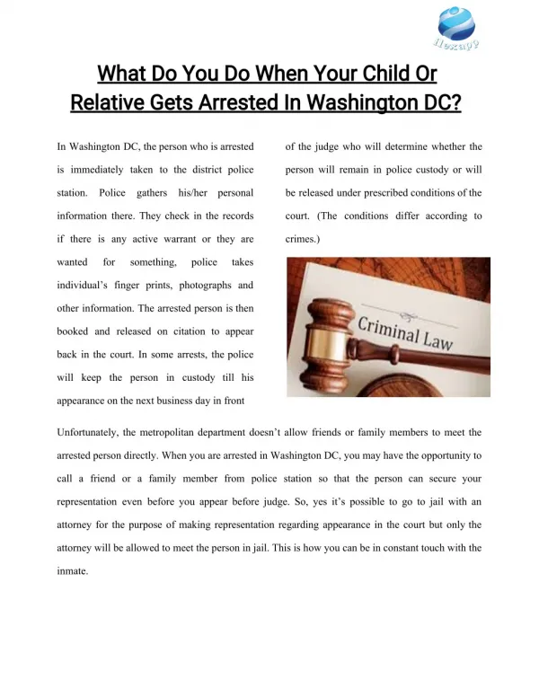 What Do You Do When Your Child Or Relative Gets Arrested In Washington DC