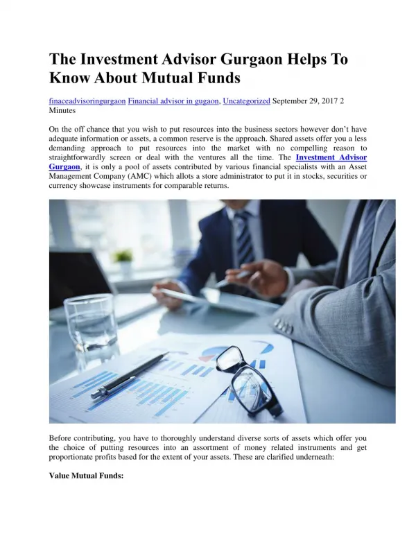 The Investment Advisor Gurgaon Helps To Know About Mutual Funds