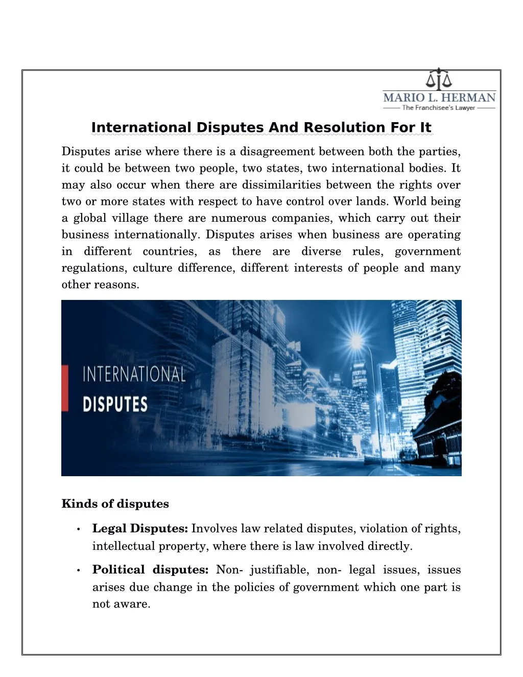 international disputes and resolution for it
