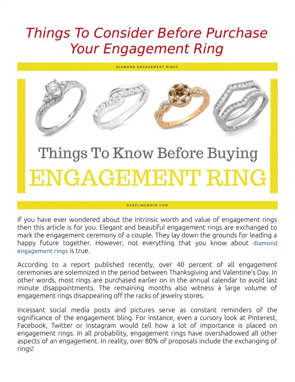 Things To Consider Before Purchase Your Engagement Ring