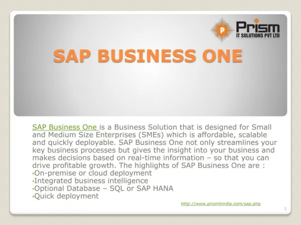 A PPT on SAP Business One by PrismIT Solutions Pvt Ltd.