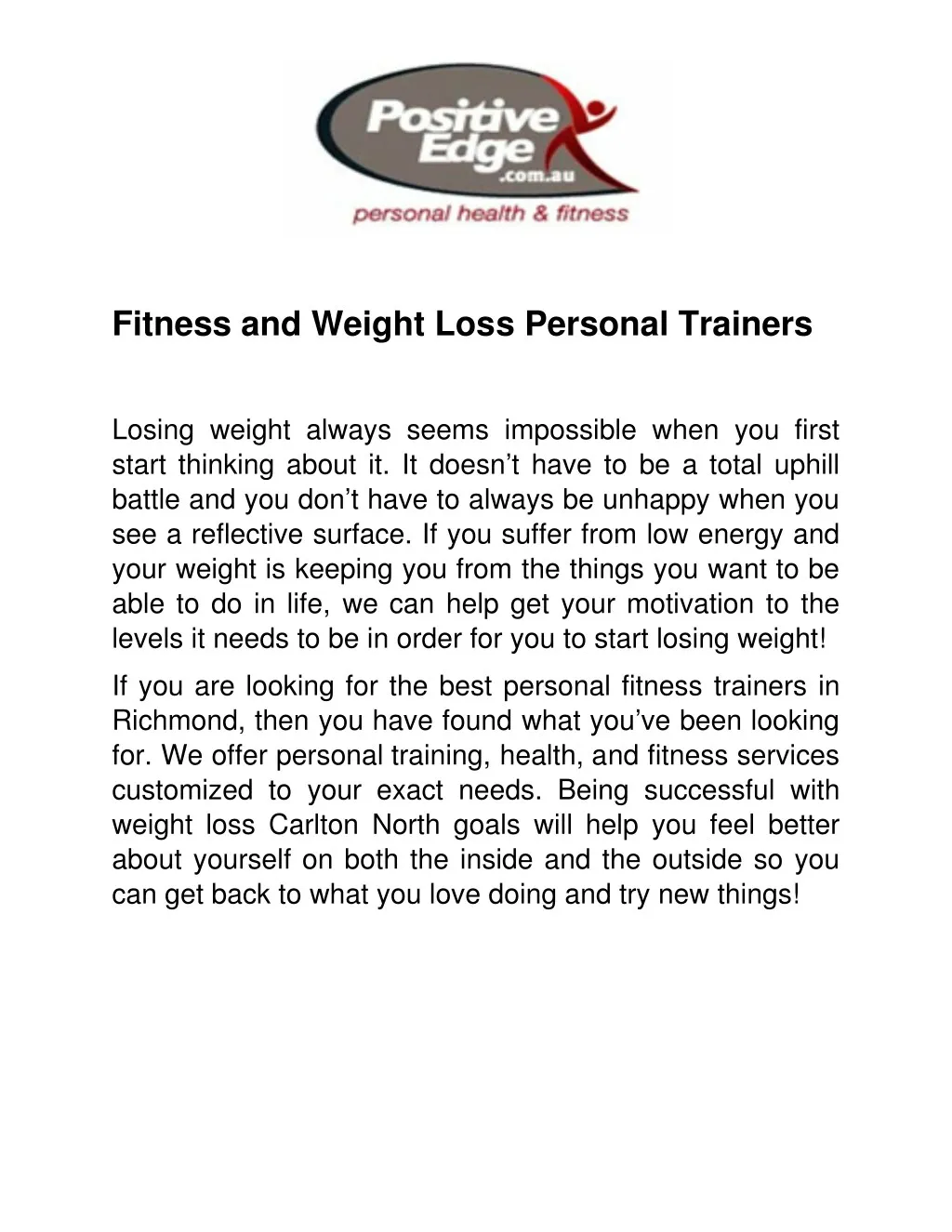 fitness and weight loss personal trainers