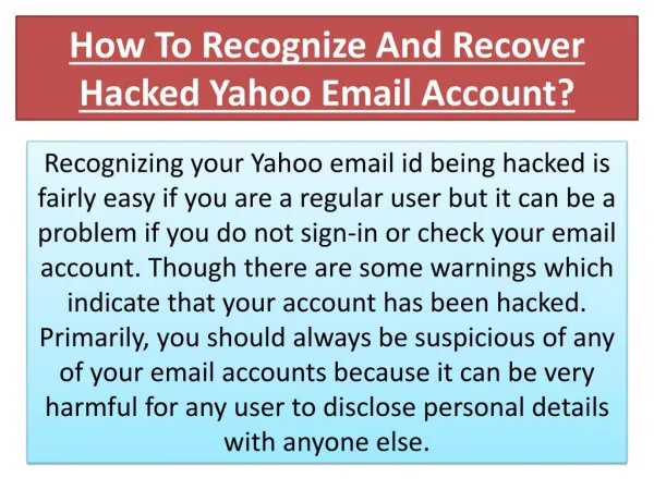 How To Recognize And Recover Hacked Yahoo Email Account?