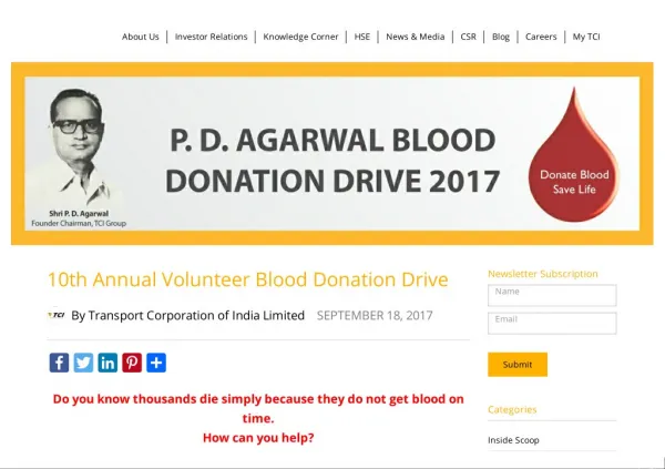 10th Annual Volunteer Blood Donation Drive