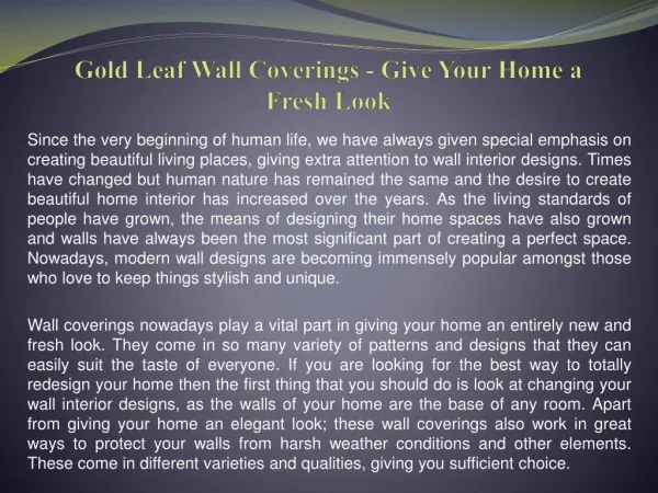 Gold Leaf Wall Coverings - Give Your Home a Fresh Look