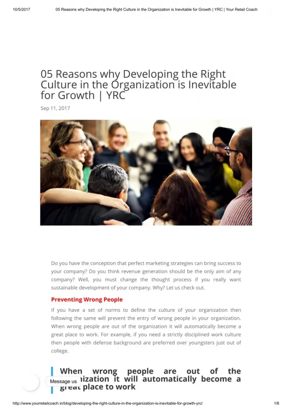 05 Reasons why Developing the Right Culture in the Organization is Inevitable for Growth | YRC