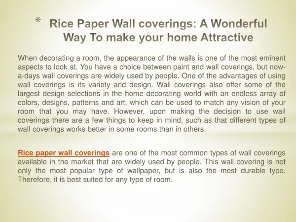 Rice Paper Wall coverings: A Wonderful Way To make your home Attractive