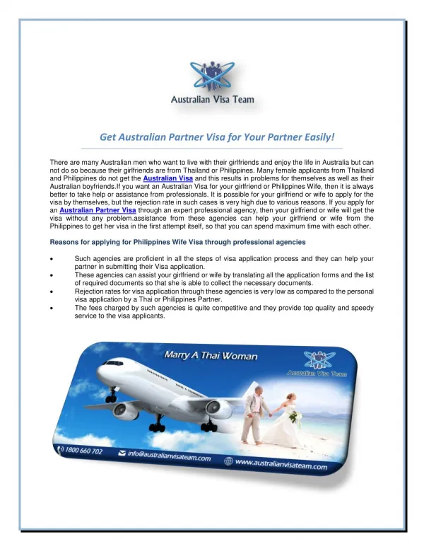 Australian visa, Philippines Wife visa, Australian partner visa