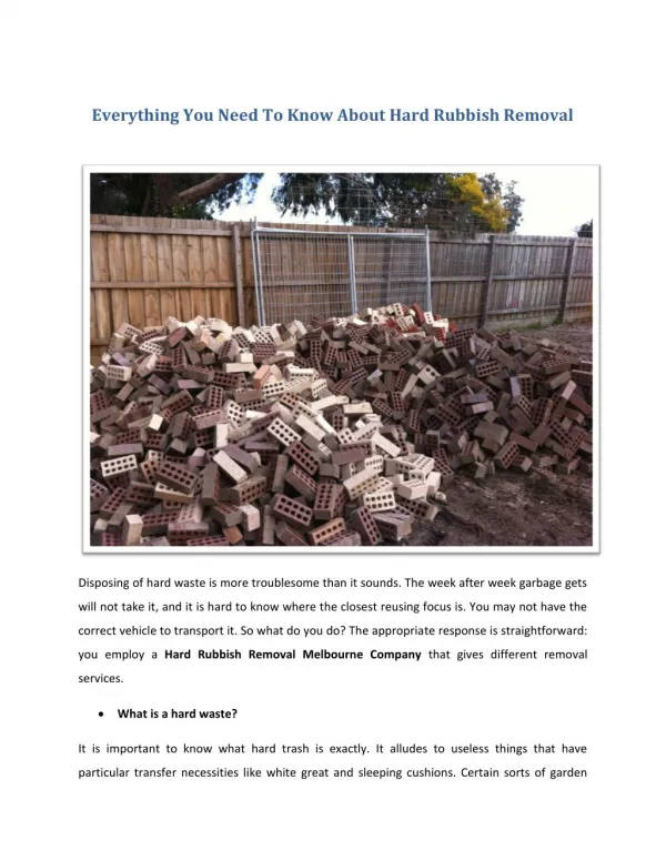 Everything You Need To Know About Hard Rubbish Removal