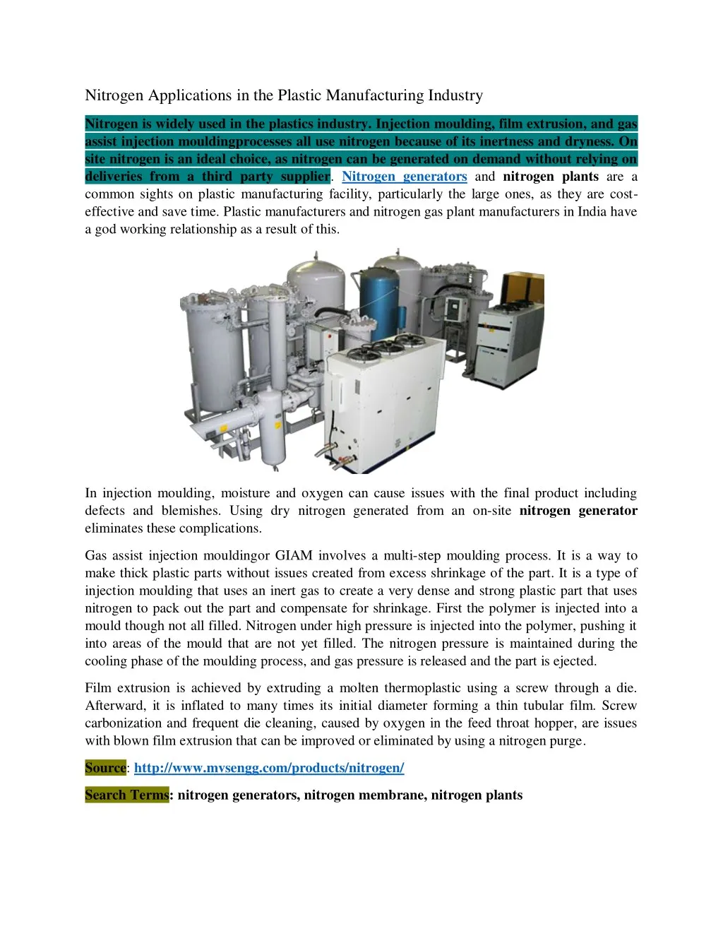 nitrogen applications in the plastic