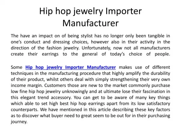 Hip hop jewelry Importer Manufacturer