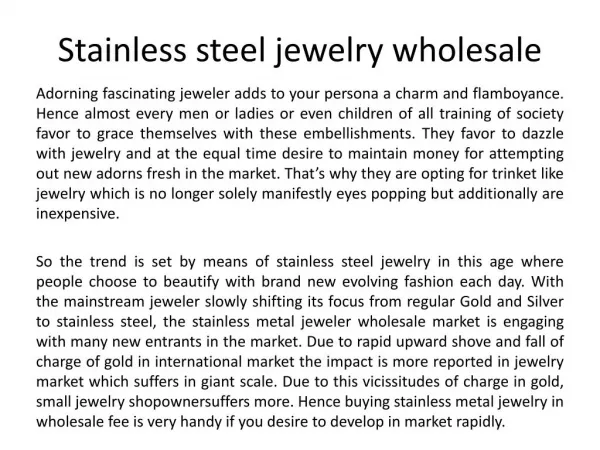 Stainless steel jewelry wholesale