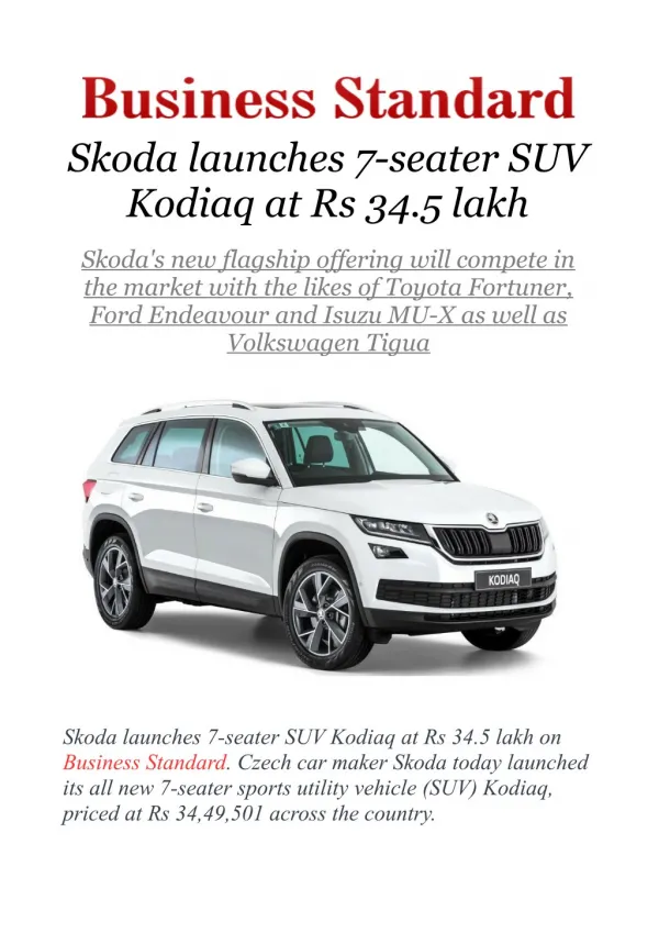 Skoda launches 7-seater SUV Kodiaq at Rs 34.5 lakh