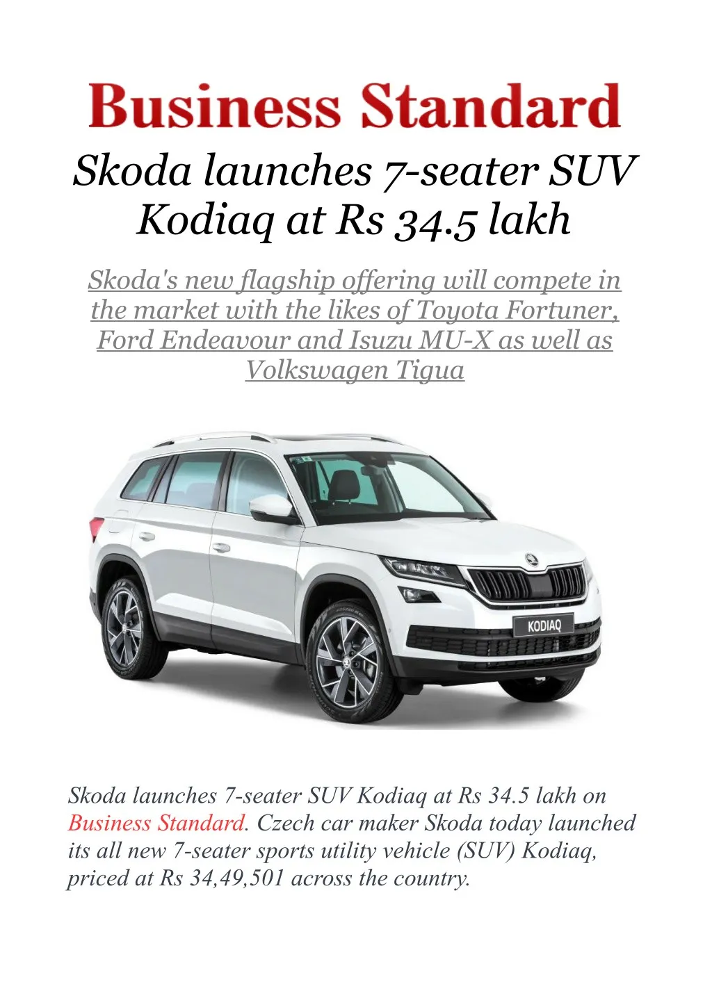 skoda launches 7 seater suv kodiaq at rs 34 5 lakh