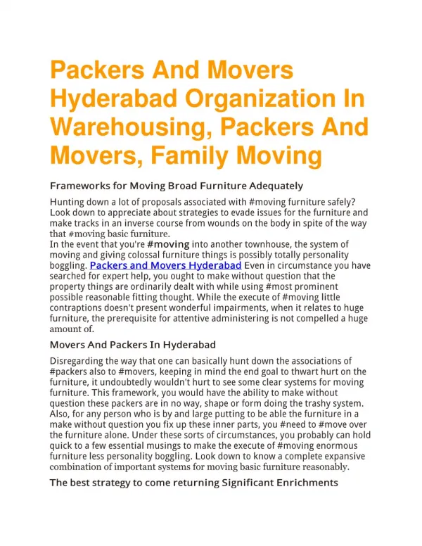 Packers And Movers Hyderabad Organization In Warehousing, Packers And Movers, Family Moving