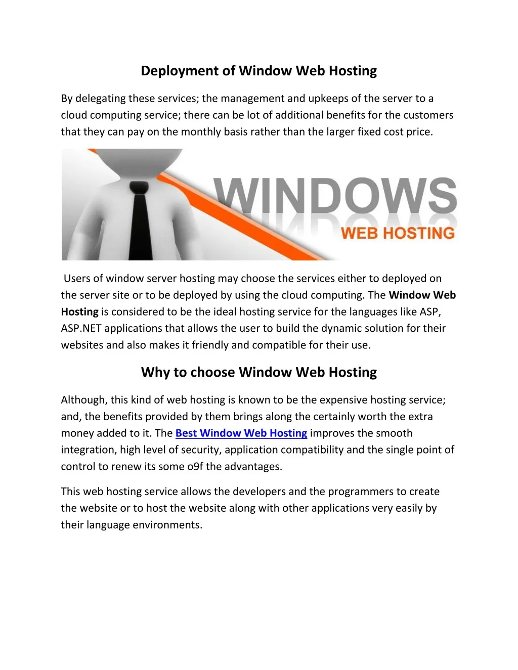 deployment of window web hosting