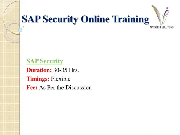 SAP Security Course Content PPT