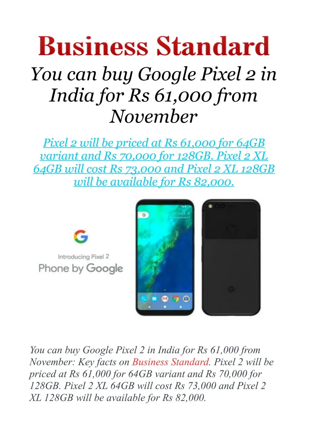 you can buy google pixel 2 in india