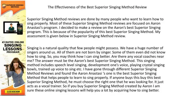 The Effectiveness of the Best Superior Singing Method Review