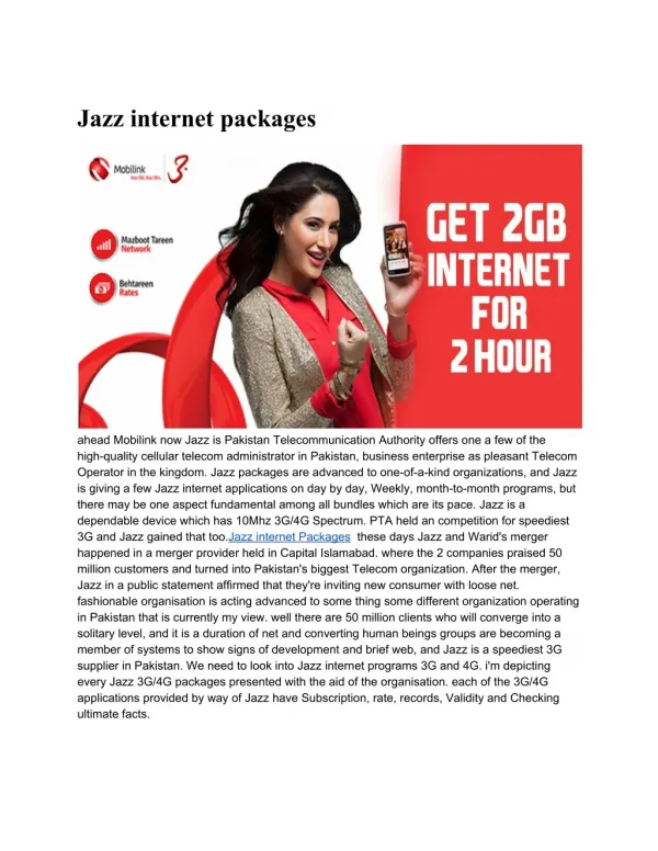 Jazz Internet Packages