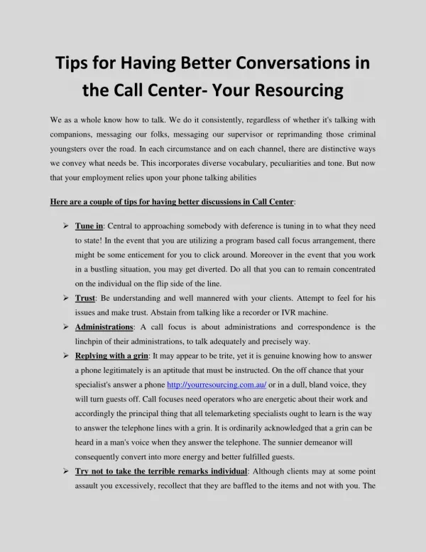 Tips for Having Better Conversations in the Call Center- Your Resourcing