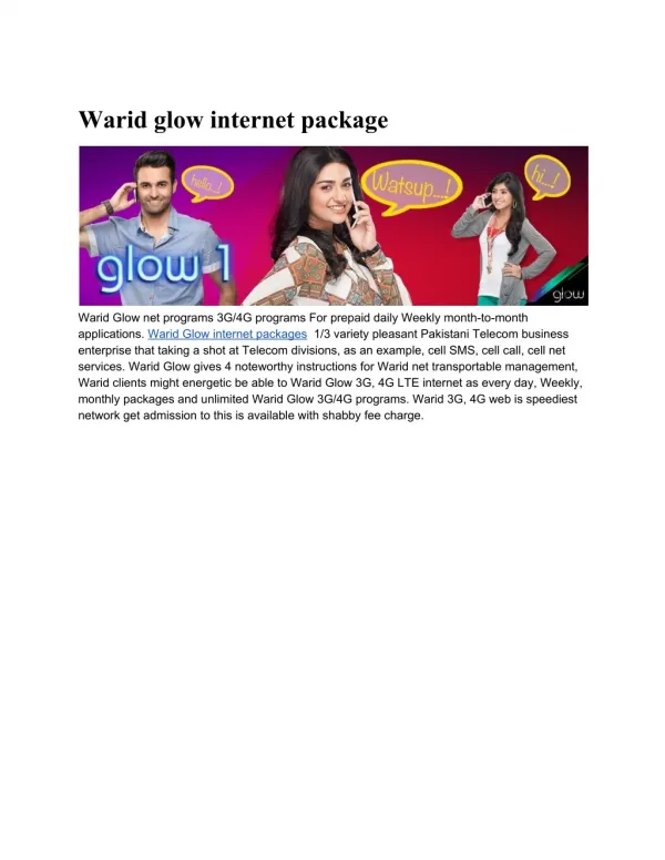 Warid Glow Internet Packages