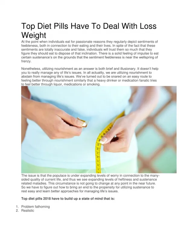 Top Diet Pills Have To Deal With Loss Weight